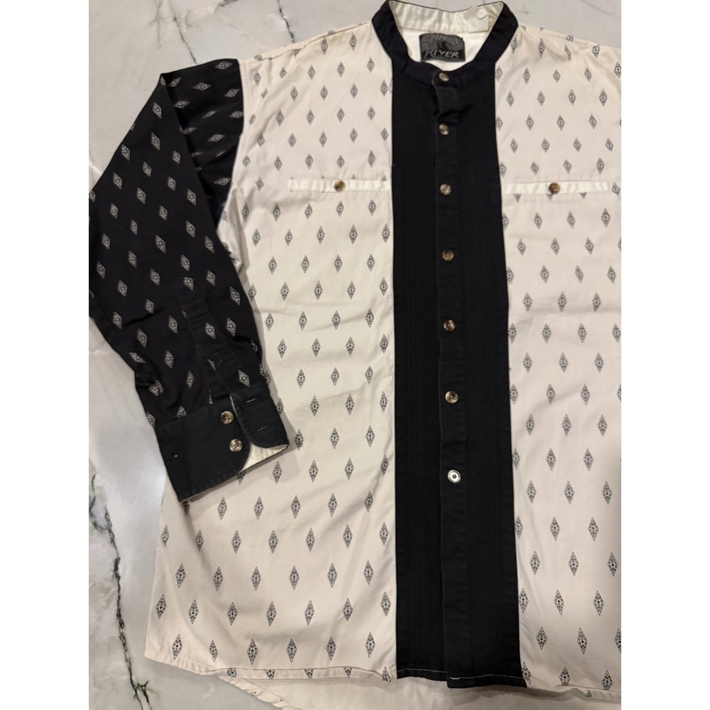 Spindle River Classics Mens XL Band Collar Diamond Print Tuxedo Bib Cotton Shirt - Picture 2 of 11